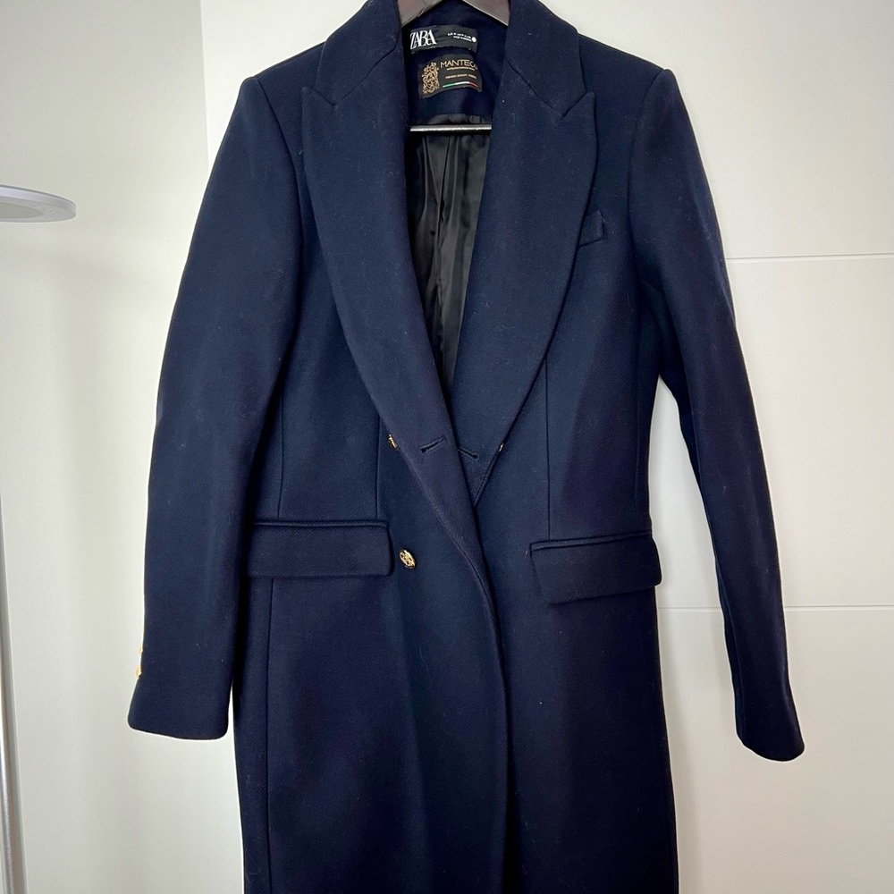 Navy Blue Zara Long Coat - Size M